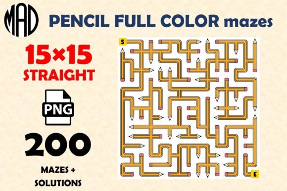 PENCIL MAZES FULL COLOR PNG 15×15