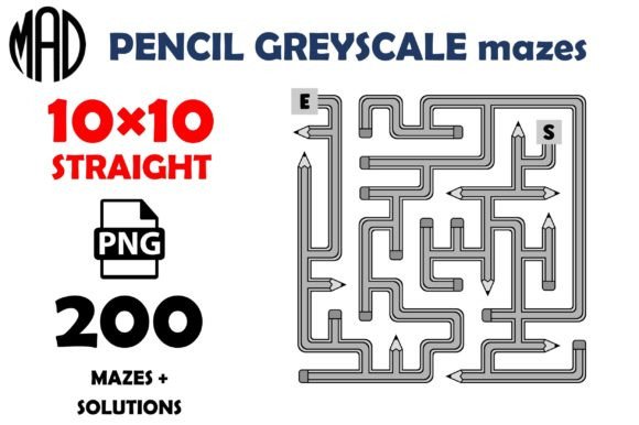 PENCIL MAZES GREYSCALE 10×10 PNG